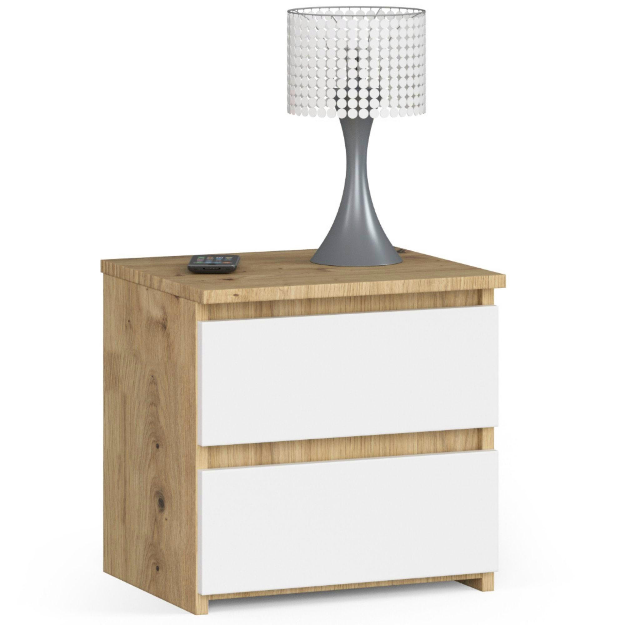 Akord Nachtschrank Eiche Artisan, Weiß 40x40x35 cm