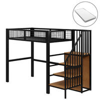 HOCHBETT 90/200 cm schwarz mit Leiter und Kleiderschrank mit Matratze - Schwarz, Metall (90/200cm) - OKWISH