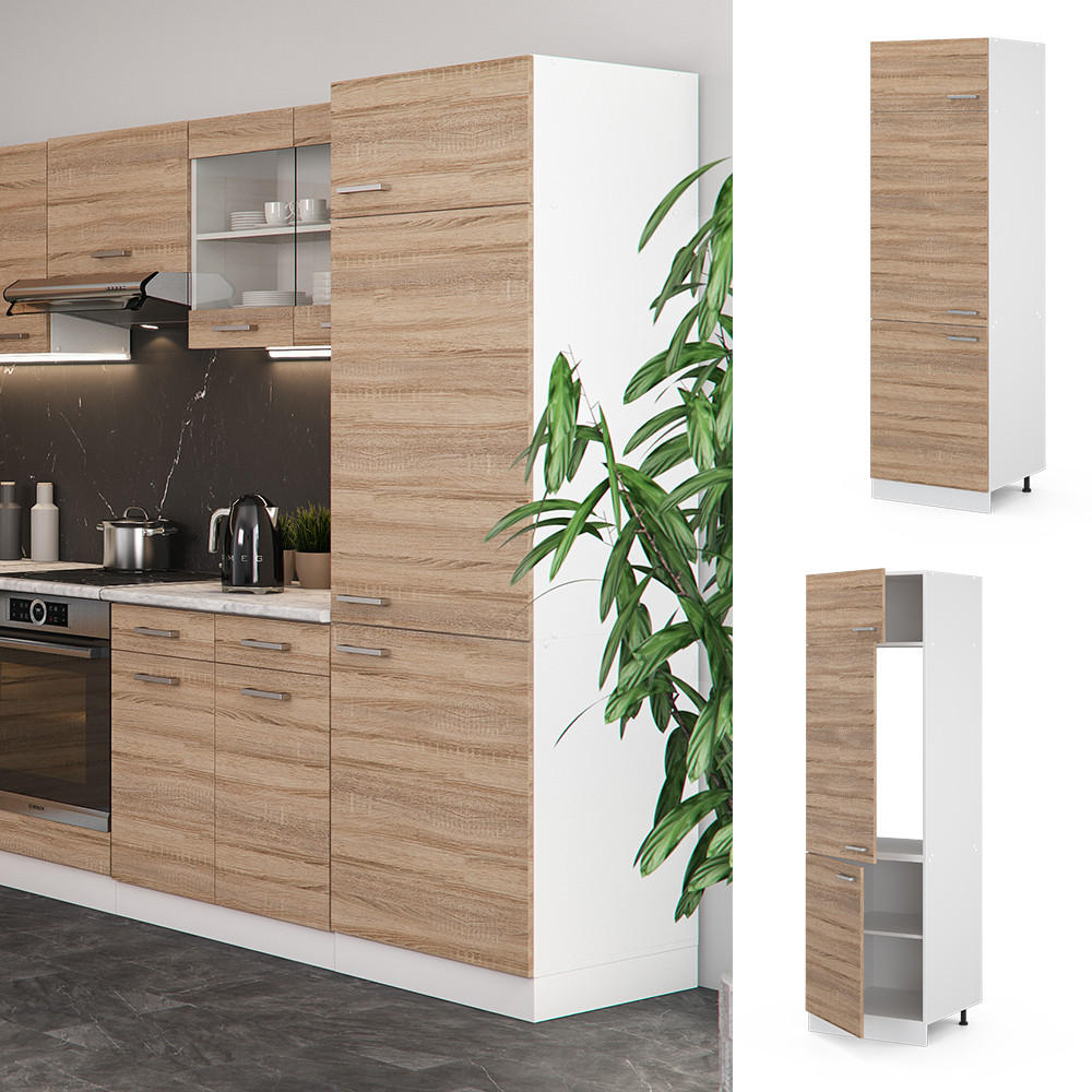 KÜHLUMBAUSCHRANK R-Line Sonoma 60 cm - Weiß/Sonoma Eiche, Holzwerkstoff (60/206.8/57cm) - Vicco