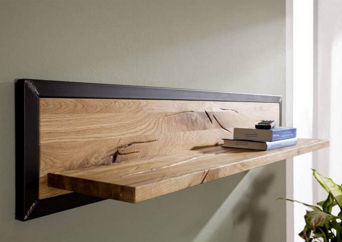 WANDREGAL Wildeiche 120x22x24 natur geölt VILLANDERS #116 - Naturfarben, Holz (120/24/22cm) - Massivmoebel24