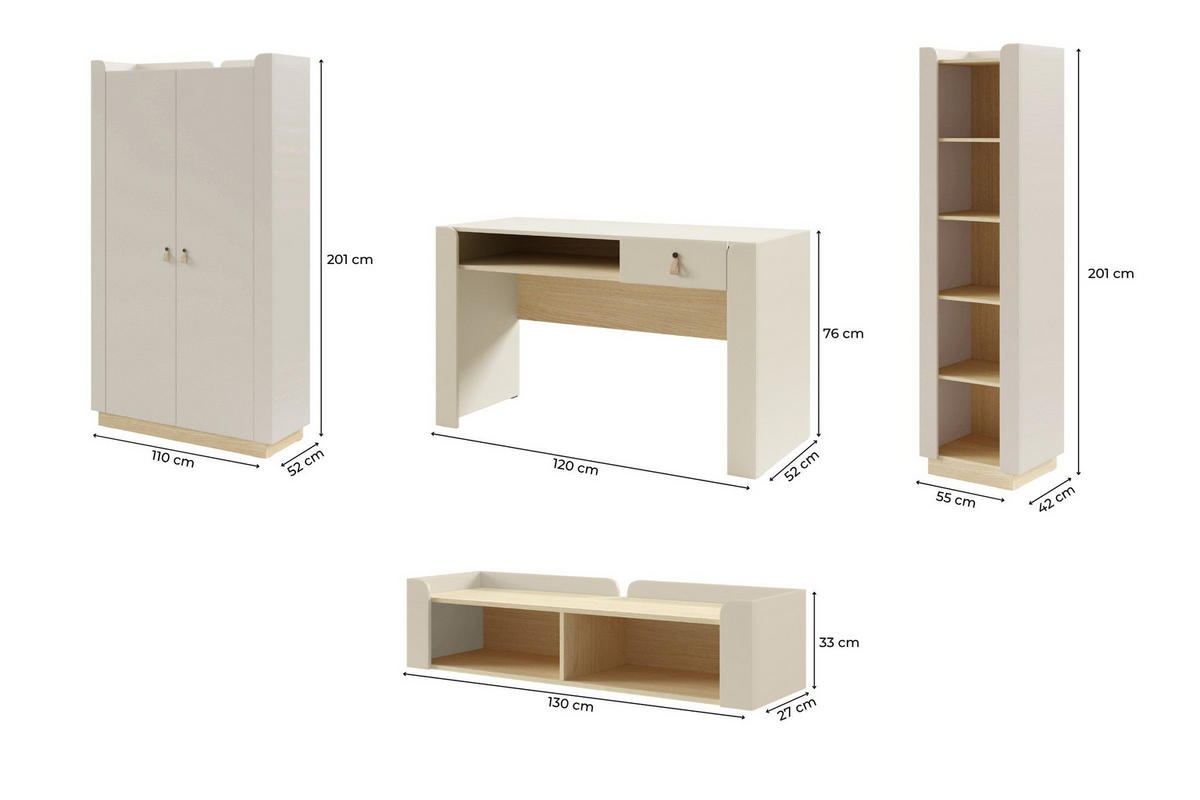 JUGENDZIMMER-SET SOVI E 4-teilig in Macadamia / Eiche Mavelie - Eichefarben/Beige, Holzwerkstoff (285/201/52cm) - Deine Möbel 24