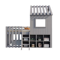 HOCHBETT aus Kiefernholz 90x200 cm Grau im Spielhaus-Design mit Stauraum - Grau, Holz (90/200cm) - IVMEU