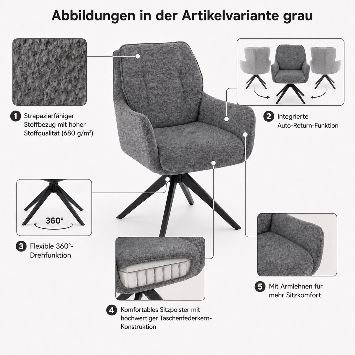 ESSZIMMERSTUHL Hellgrau 6er-Set - Hellgrau, Metall (61/88/61cm) - MCW