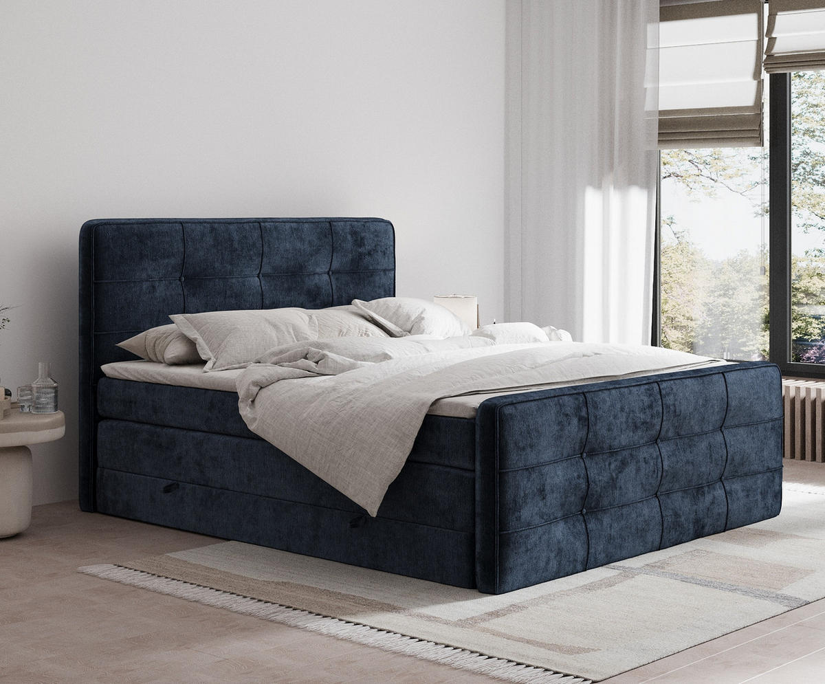 BOXSPRINGBETT Semplice Marineblau 180/200 cm - Schwarz/Dunkelblau, Holz/Holzwerkstoff (180/200cm) - Maison de Reve