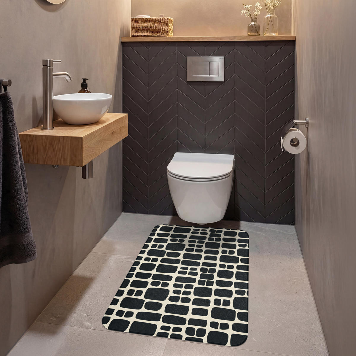 WC PŘEDLOŽKA Moderní - organické - černé 60x90 cm - antracitová, textil/plast (60/1cm) - OnlyWow