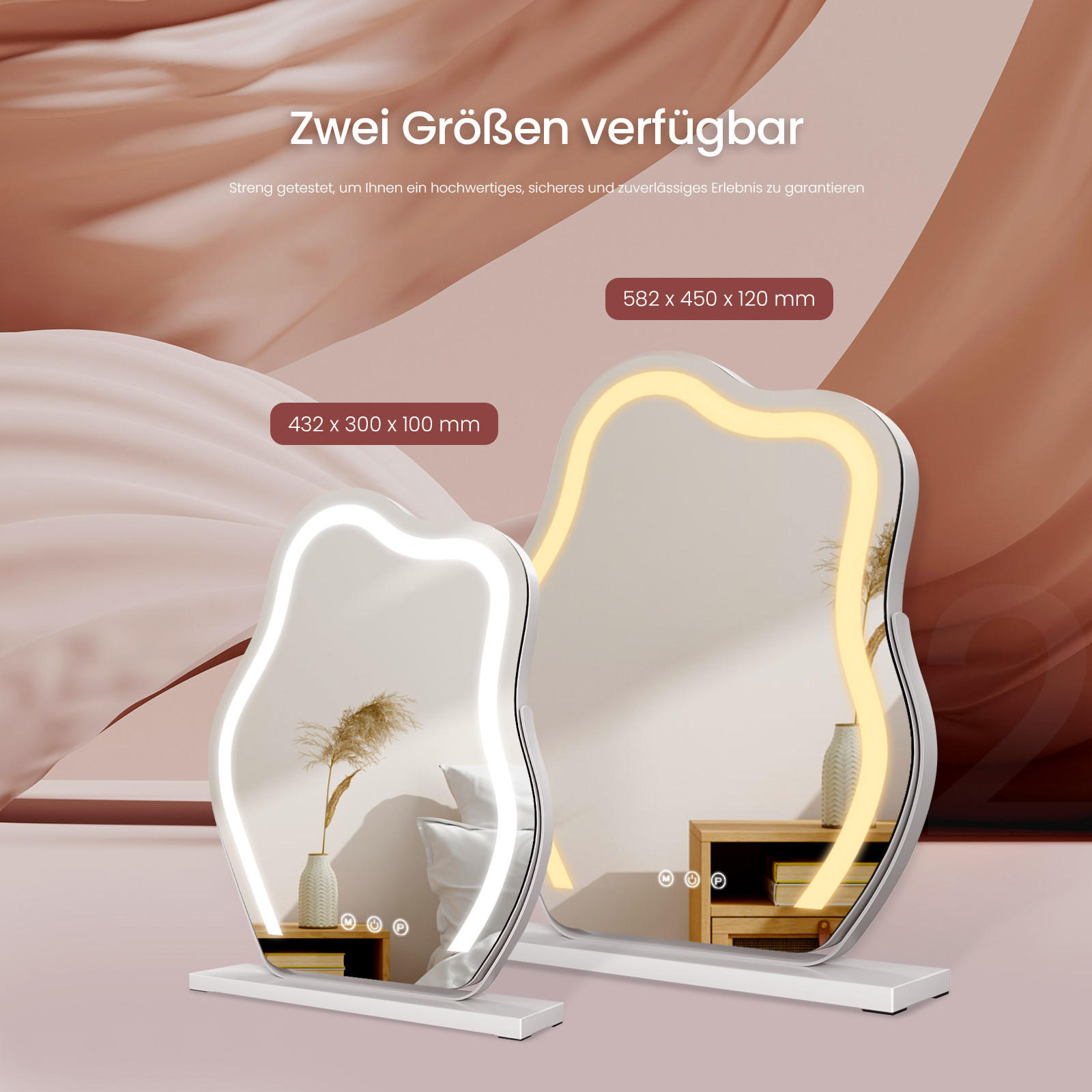 KOSMETIKSPIEGEL Unregelmäßige Form mit Beleuchtung, Weiß, 58,2/45 cm - Weiß, Glas (45/12/58.2cm) - EMKE