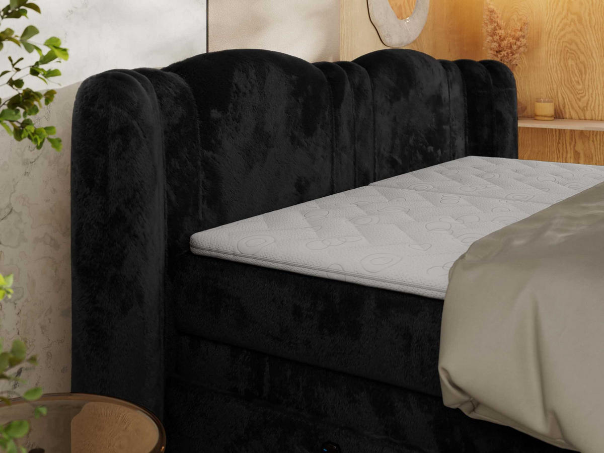 BOXSPRINGBETT FORTINA 200/200 - Schwarz Plüsch - Topper T25 - H3 - Schwarz, Holz/Textil (200/200cm) - MKS