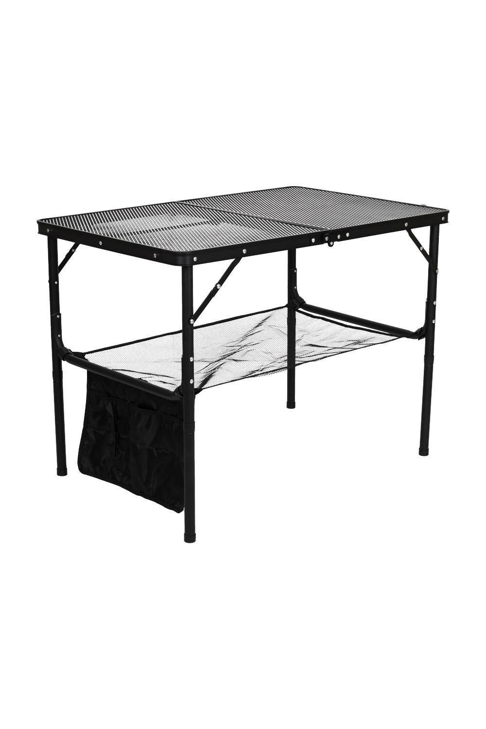 CAMPINGTISCH aus Aluminiumlegierung Eisen in Schwarz klappbarer Rechteckig Gitter-Tischplatte Felsenfeste Stabilität 90 cm B x 60 cm T x 42/66 cm H - Schwarz, Metall (60/90/42cm) - Livingandhome