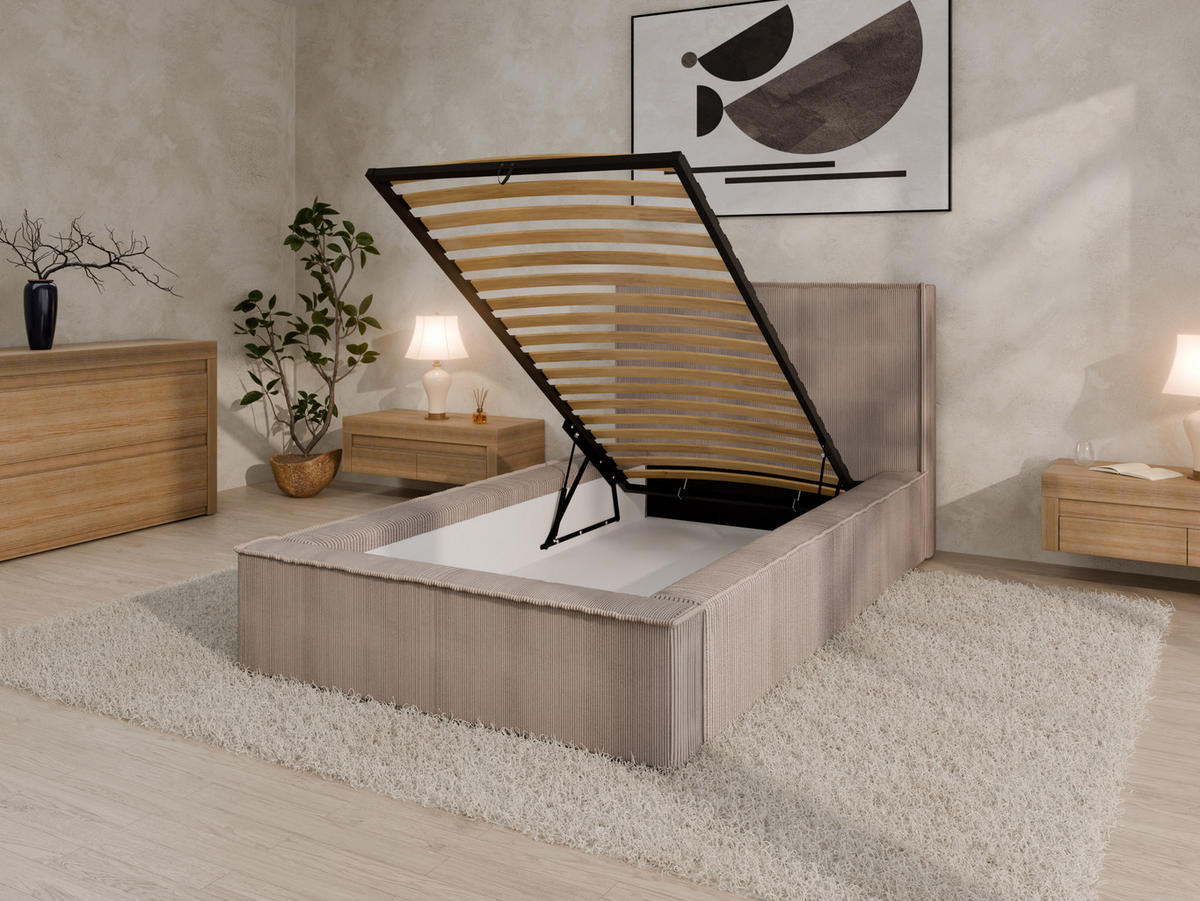 POLSTERBETT SANA 100x200cm Elegantes Polsterbett für modernen Wohnstil , 7-Zonen-Taschenfederkernmatratze mit kokos ARLAN (21 cm), cappuccino - Cappuccino, Holz (100/200cm) - Panda Möbel