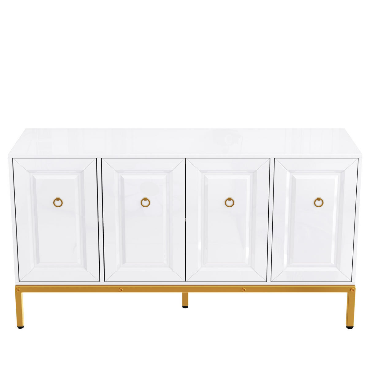 SIDEBOARD 140/40/80 cm in Weiß Hochglanz mit 4 Türen & goldfarbenen Metallbeinen - Weiß, Holzwerkstoff (140/80/40cm) - BEAOK