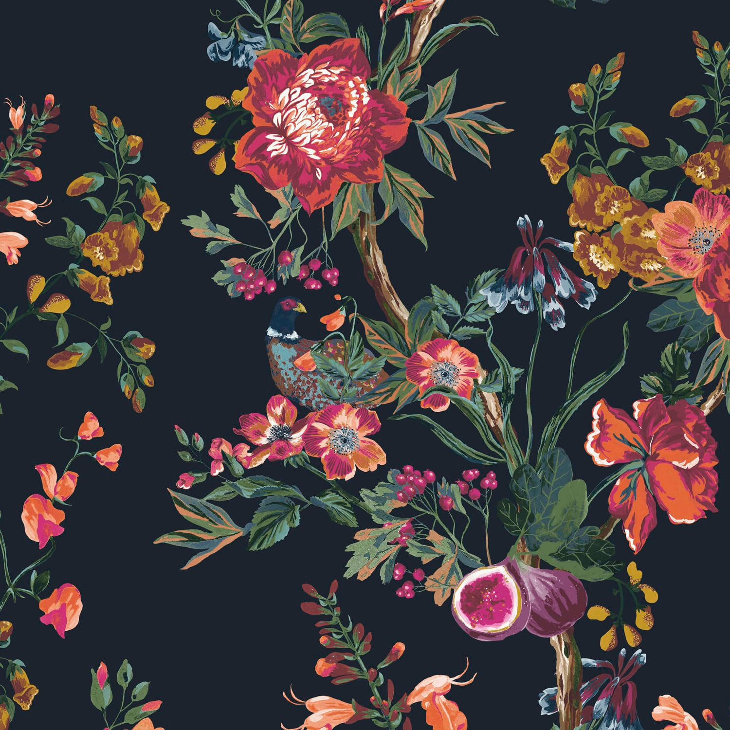 VLIESTAPETE - Fasan & Blüte - Blau, Papier/Kunststoff (52/1000cm) - Joules