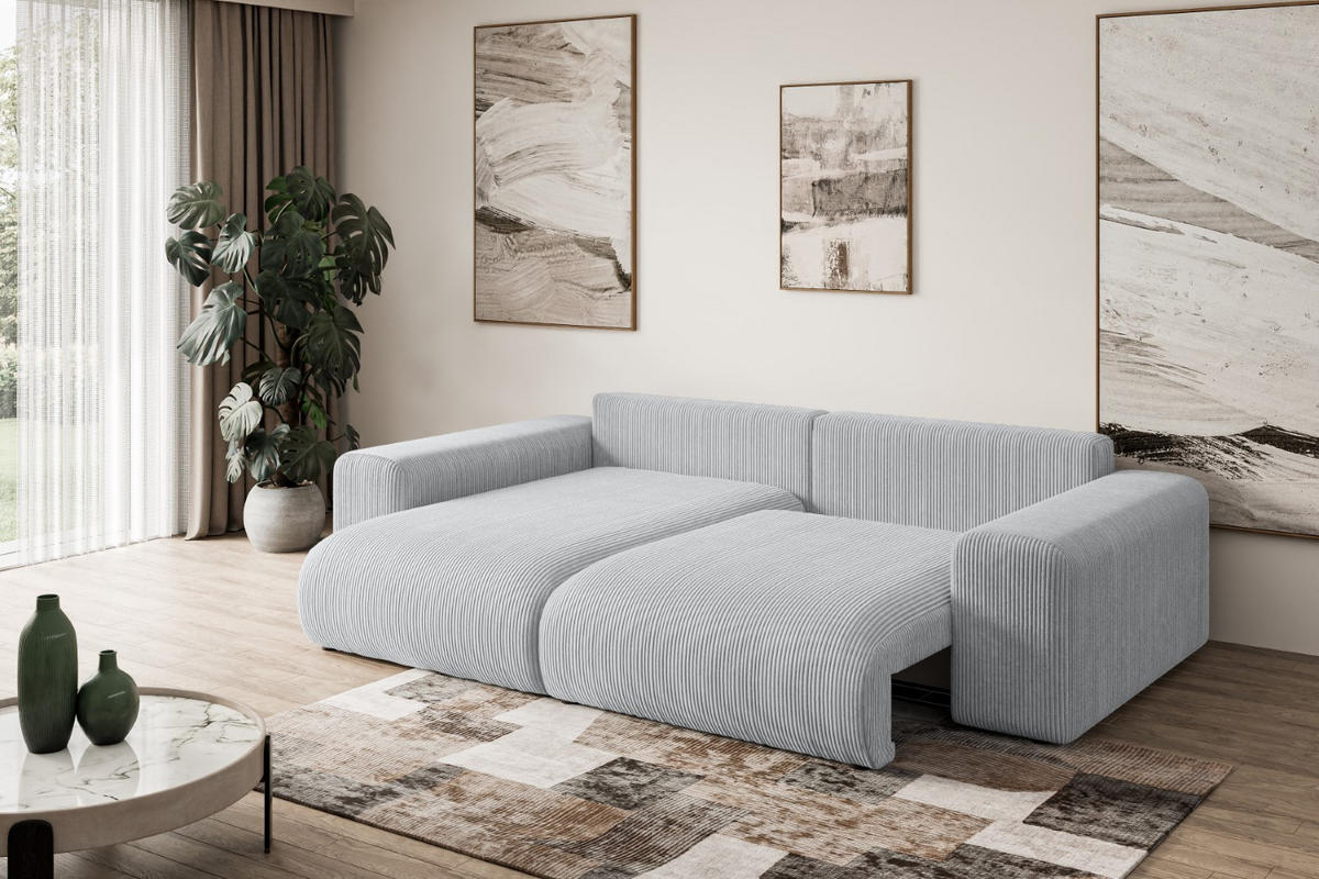ECKSOFA mit Schlaffunktion und Bettkasten ESKAR-L 256x165x84cm Grau Cord - Schwarz/Grau, Holzwerkstoff/Kunststoff (256/165cm) - ALTDECOR
