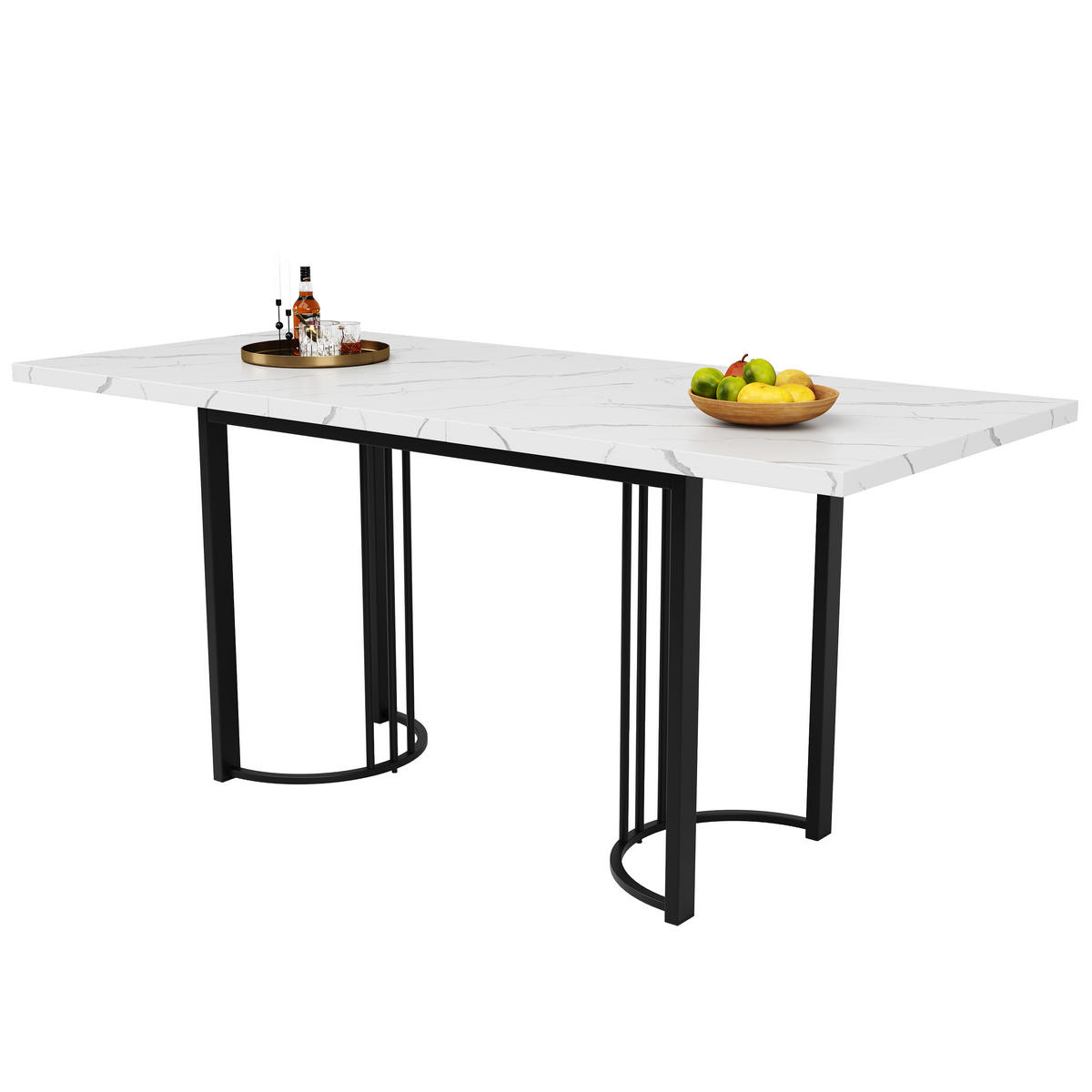 ESSTISCH 140-180x80x76 cm in Weiß und Schwarz aus MDF mit Marmoroptik und Teleskopfunktion - Weiß, Holzwerkstoff (179/80/75.5cm) - Modfu
