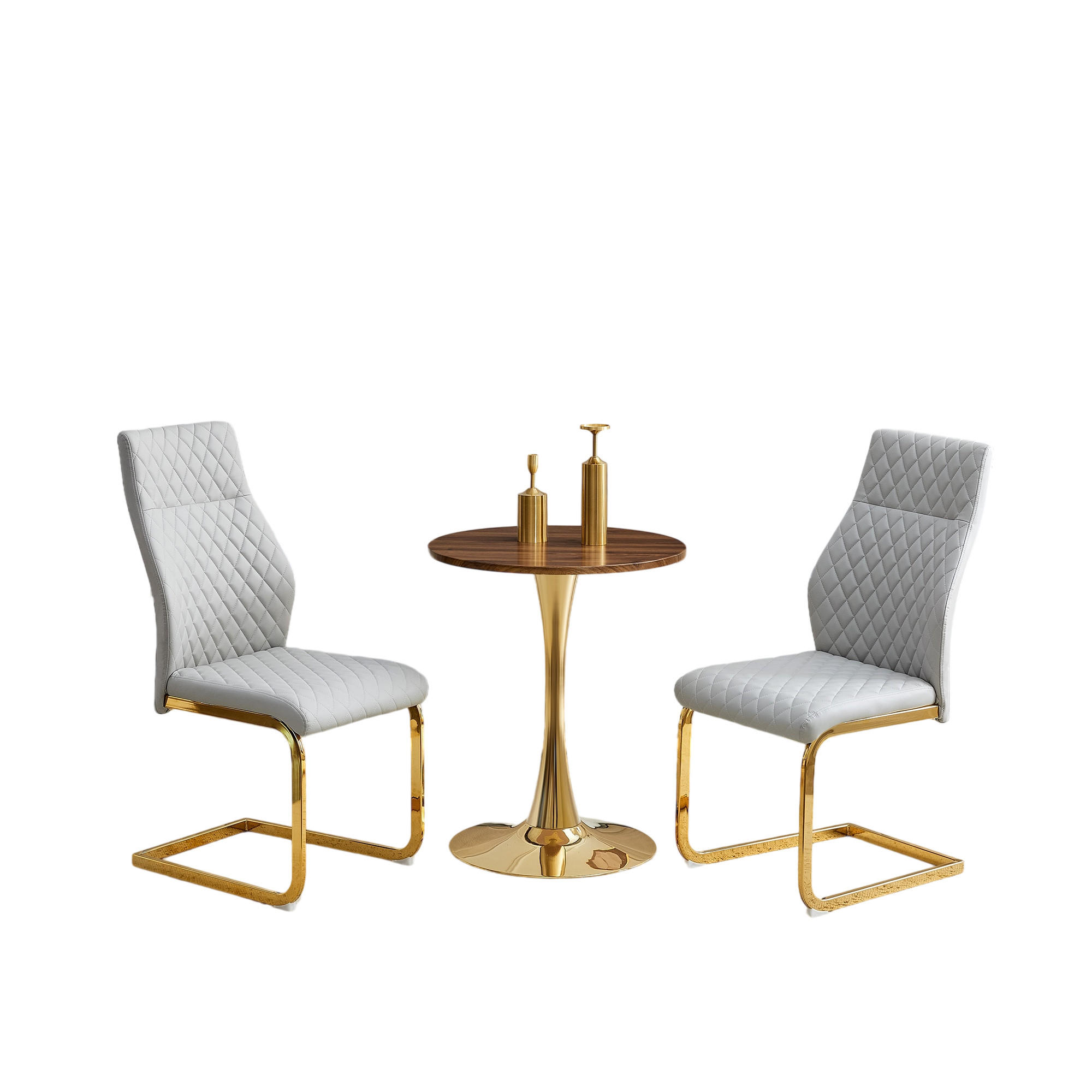 ESSGRUPPE DE-39414 3-teilig, mit 2 Stühlen und Rautenmuster Hellgrau - Grau, Metall (60/72/60cm) - ComfortXL
