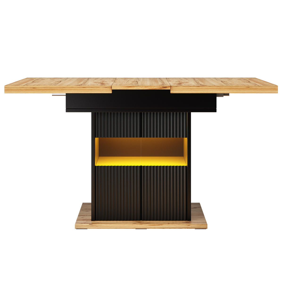 ESSTISCH ausziehbar 110-140/80/76 cm mit LED DE-39632 Schwarz/Holzoptik - Schwarz, Holzwerkstoff (80/110/76cm) - ComfortXL