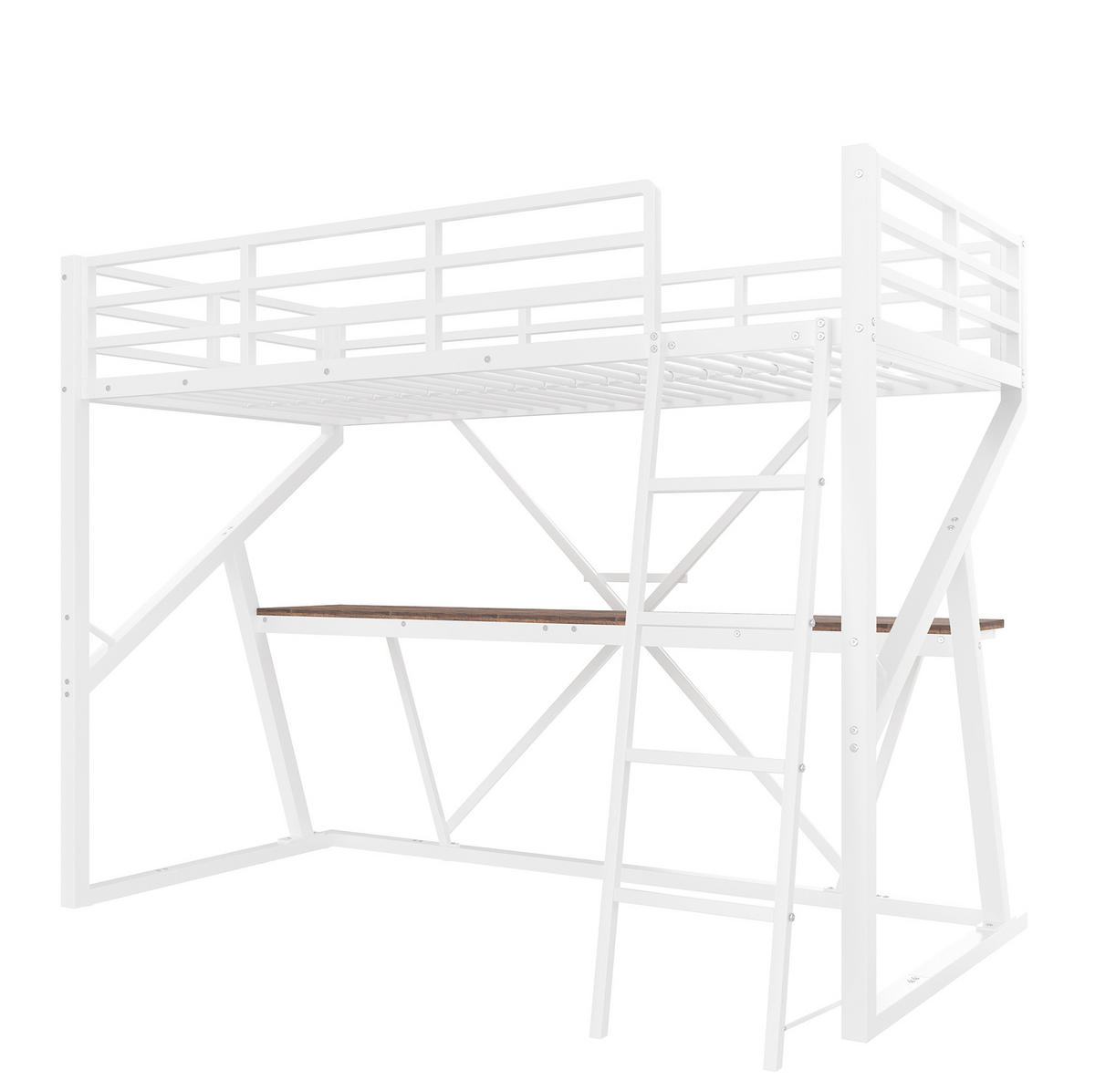 HOCHBETT 90/200 cm mit LED-Beleuchtung, Schreibtisch, Geländer und Leiter, Weiß - Weiß, Metall (90/200cm) - Redom