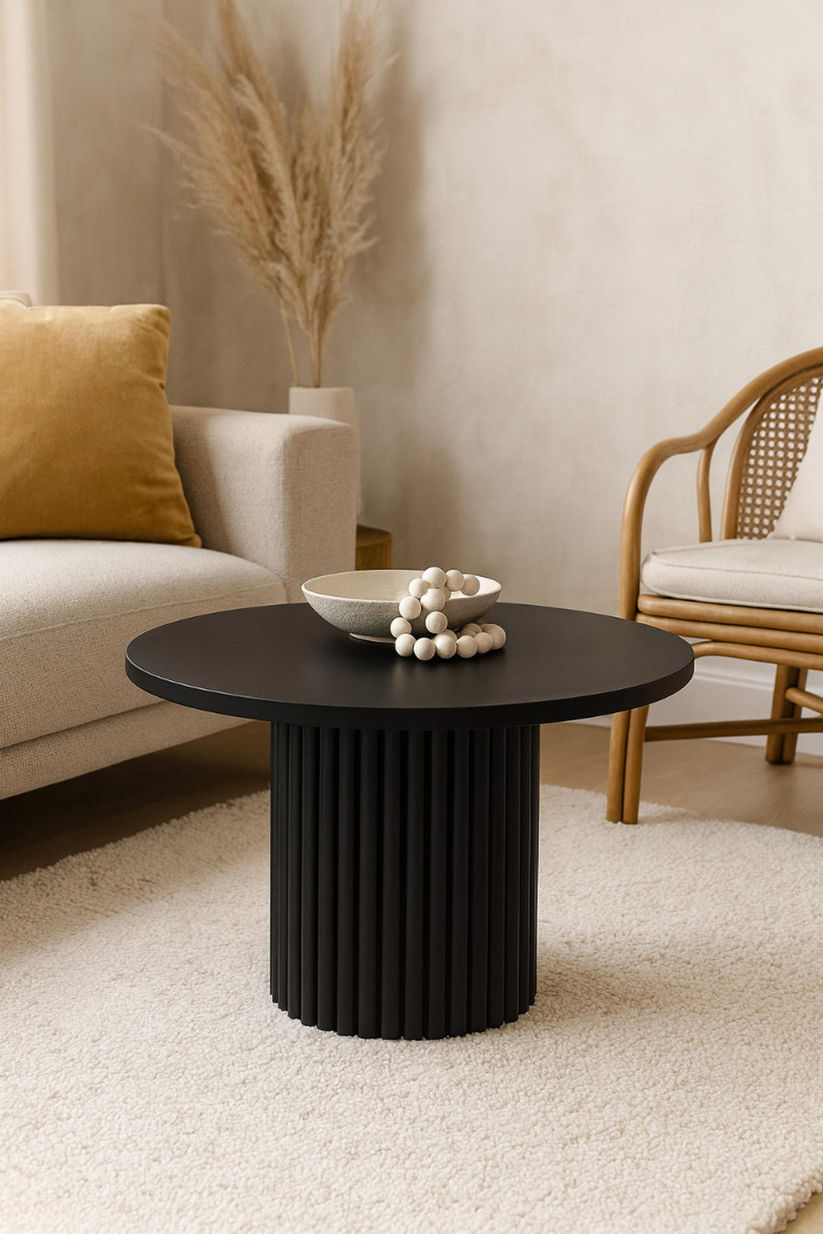 KAFFEETISCH Sabina 67 x 42 cm, runder, mit geriffeltem Standfuß, schwarz - Schwarz, Metall (30/67/42cm) - Margaret Hadas24