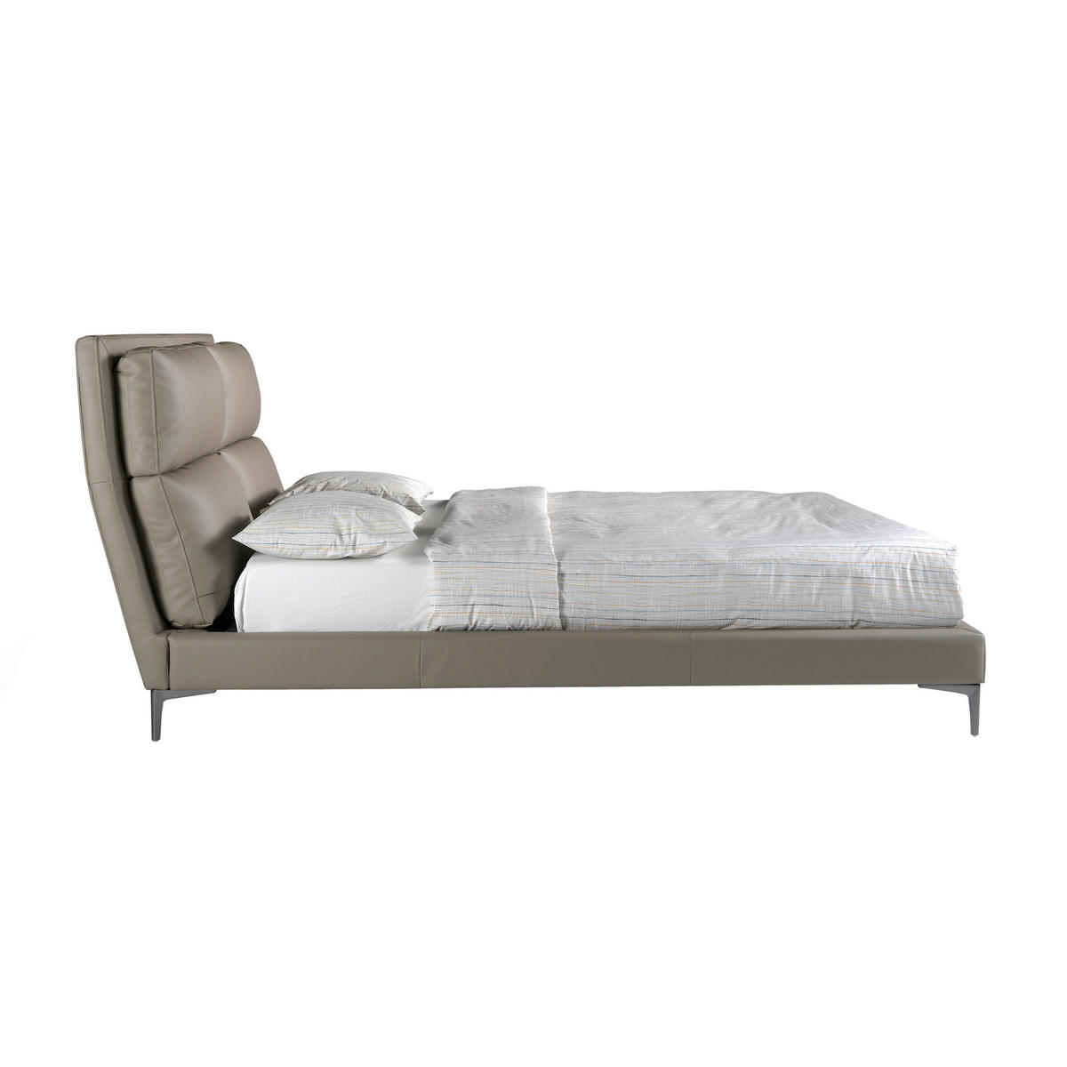 BETT Nerzfarbenes Kunstlederbett 176/240/107 cm - Taupe/Edelstahlfarben, Leder (160/200cm) - ANGEL CERDA