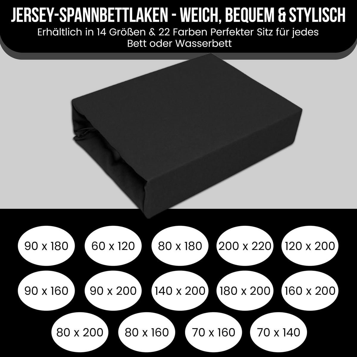 SPANNBETTLAKEN 180/200 cm, Jersey Elastisch 100 % Baumwolle Schwarz - Schwarz, Textil (180/200cm) - Best For Home