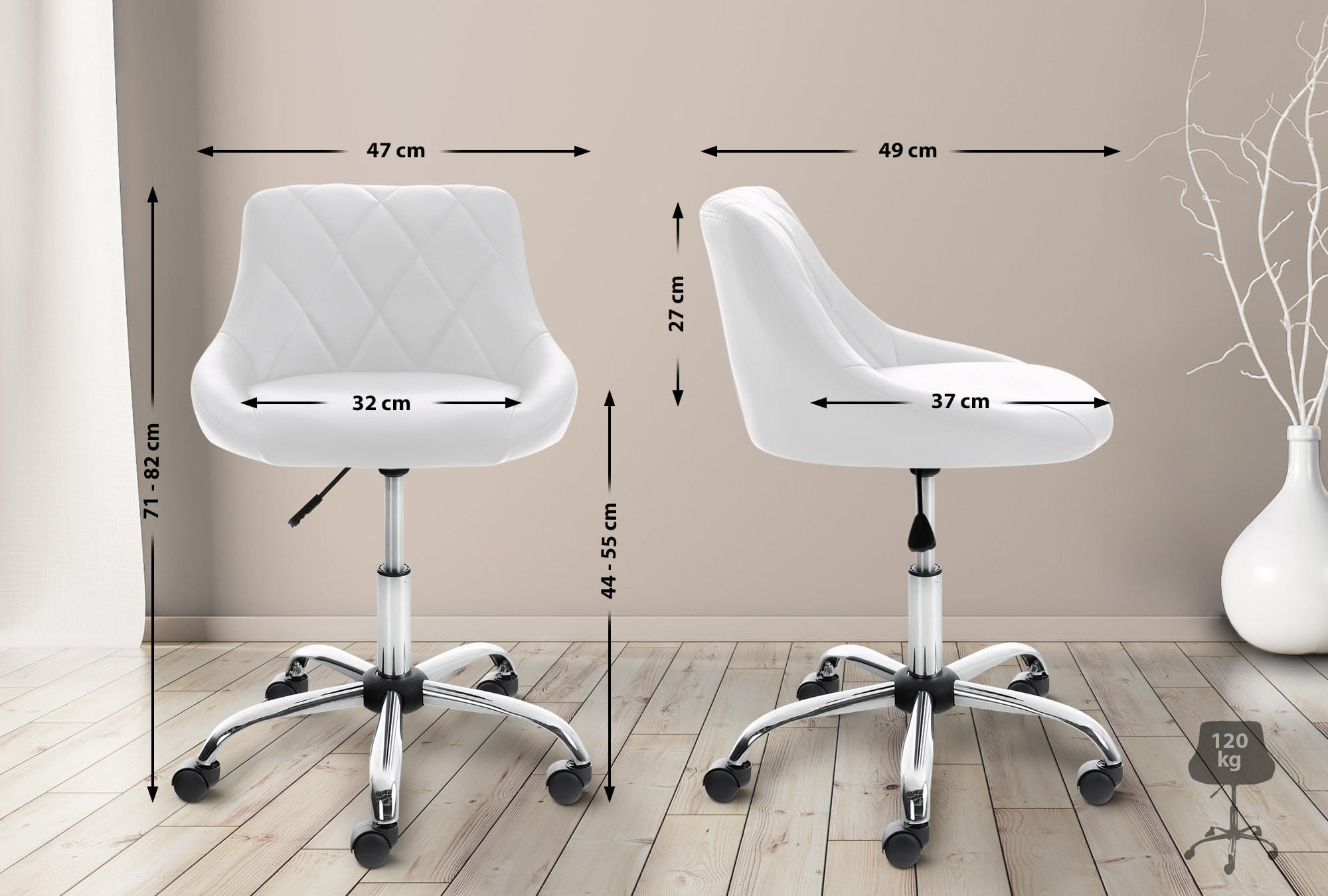 HOCKER Lederlook weiß - Chromfarben/Weiß, Textil/Metall (47/71/49cm) - CLP