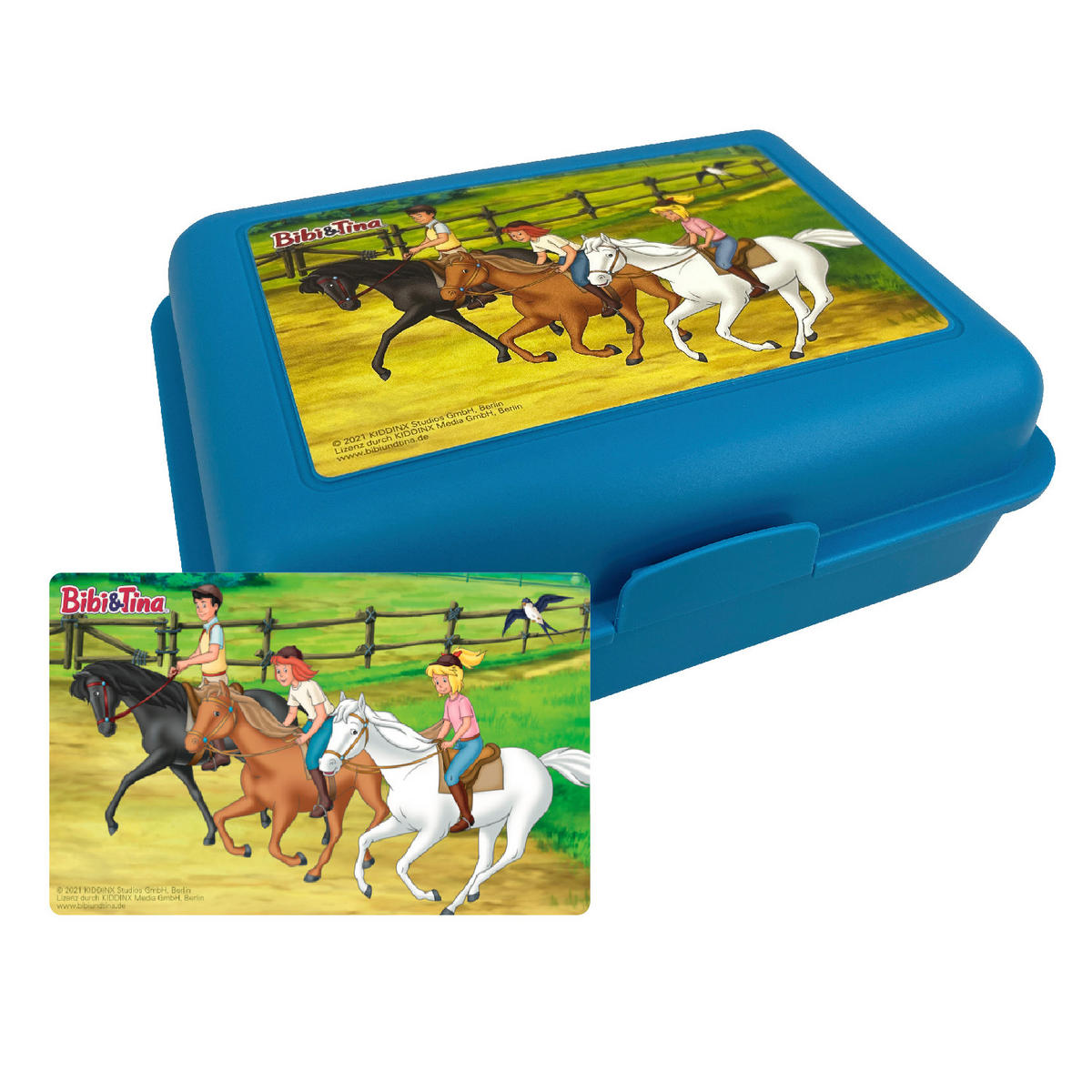 BROTDOSE Bibi & Tina Pferde Blau 17,5 x 12,8 x 6,9 cm - Blau, Kunststoff (17.5/6.9/12.8cm) - United Labels