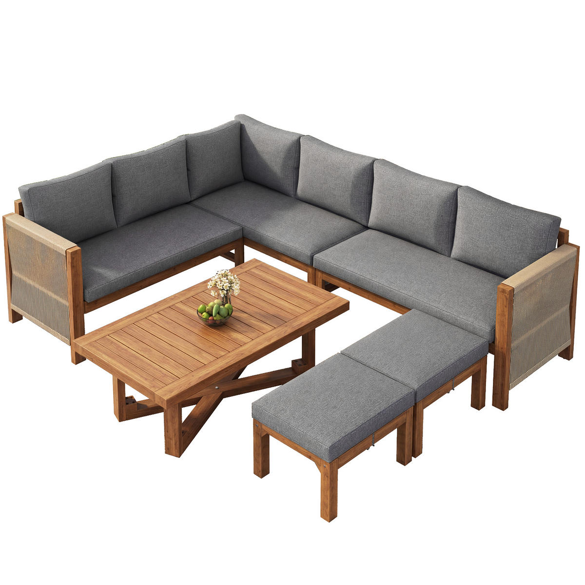 GARTENMÖBEL-SET 227/175/67 cm grau aus Akazienholz mit modularem Aufbau - Grau, Holzwerkstoff - OKWISH