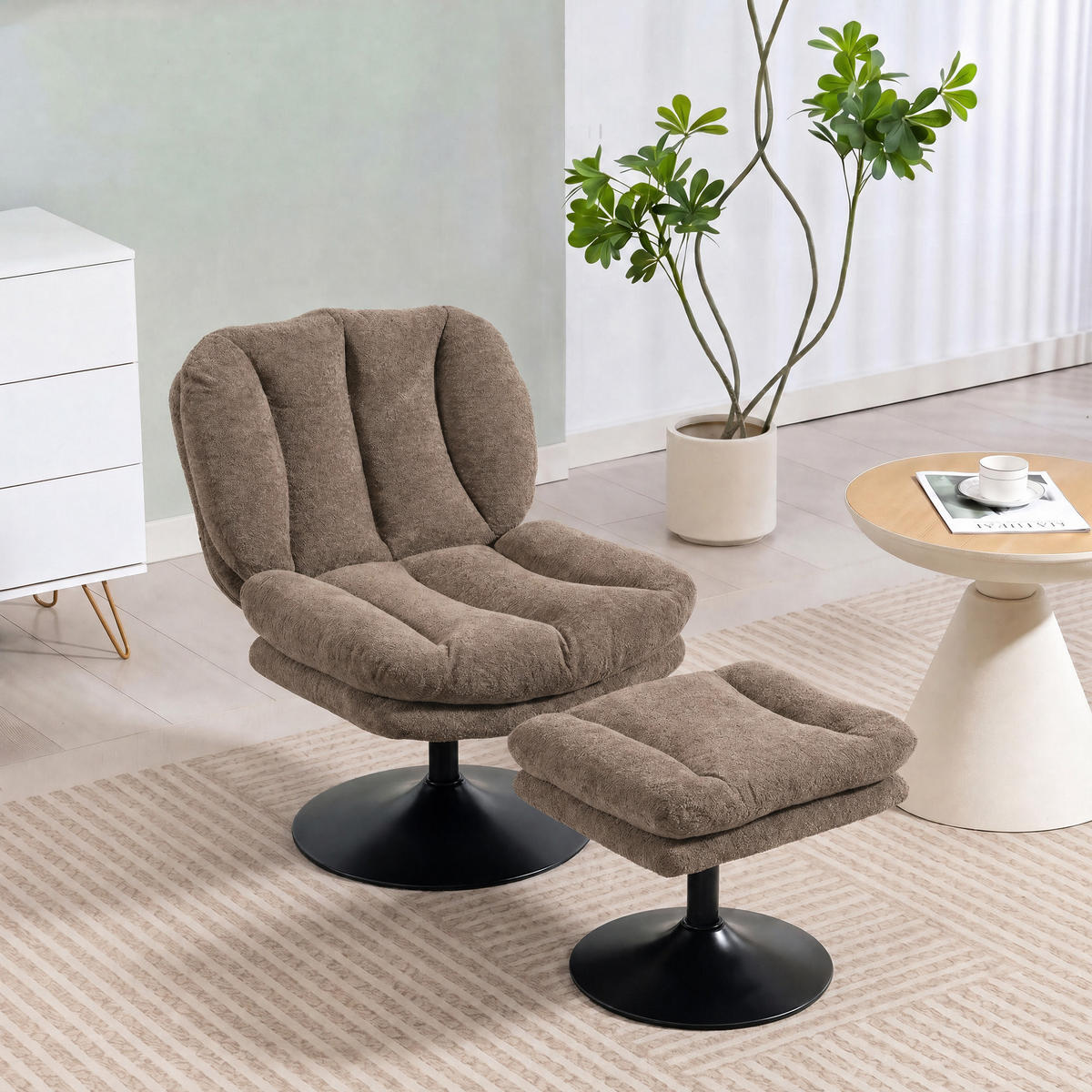 LOUNGESESSEL-MIT-HOCKER 2er Set Polyester Braun - Schwarz/Braun, Textil/Metall (72/90/92cm) - HOMCOM