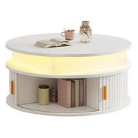 COUCHTISCH 75/75/52 cm aus MDF, höhenverstellbar mit LED-Beleuchtung, Rollladentüren und Stauraum, Weiß - Weiß, Holzwerkstoff (75/75/52cm) - Modfu