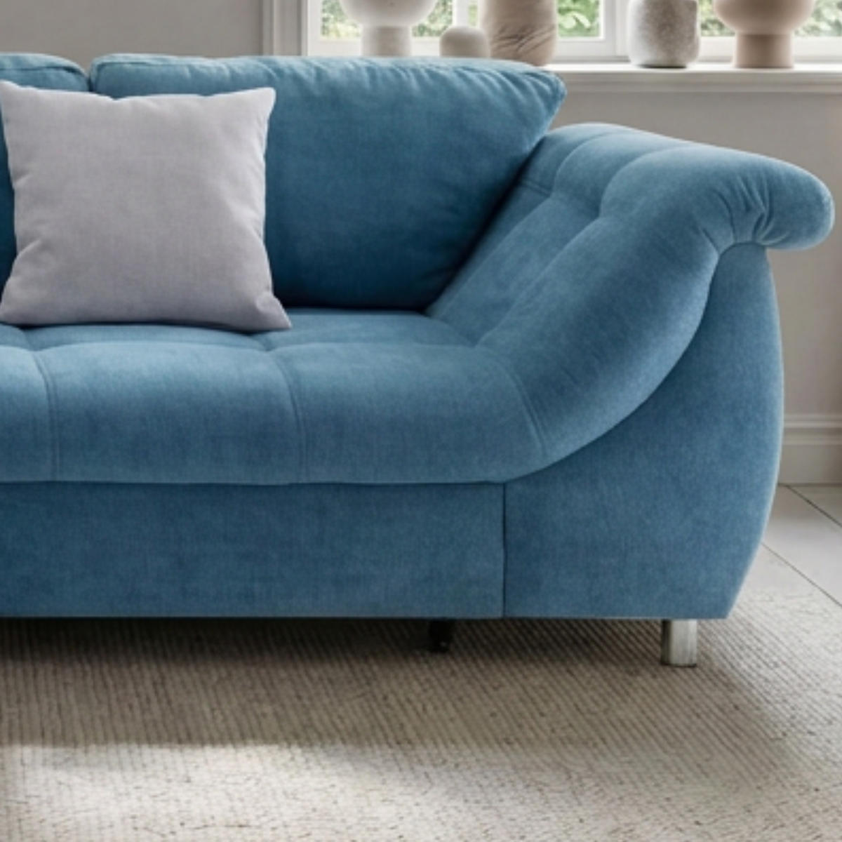 ECKSOFA mit Schlaffunktion, Wellenunterfederung, Ottomane links B250/T190/H84 cm, Liegefl. 179x190 cm, Mikrofaser Blau / 17108 - Blau/Chromfarben, Textil/Metall (250/190cm) - luma-home