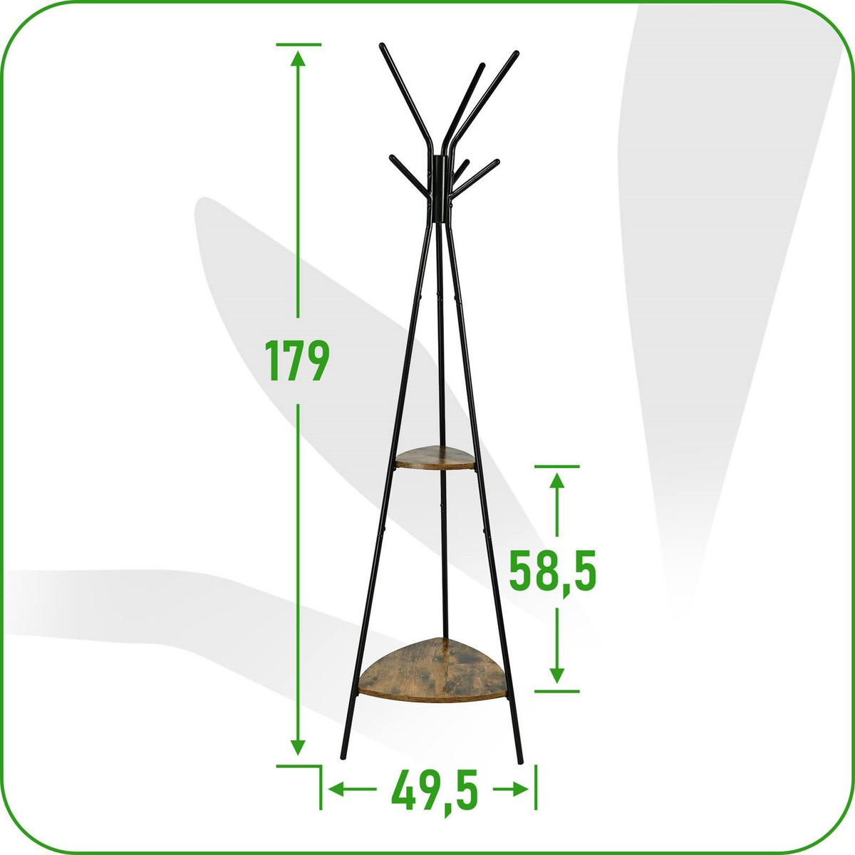 KLEIDERSTÄNDER Holzwerkstoff Metall Dunkelbraun Schwarz mit 2 Ablagen 179×49,5 cm - Dunkelbraun/Schwarz, Holzwerkstoff/Metall (49/179/49cm) - Begryf