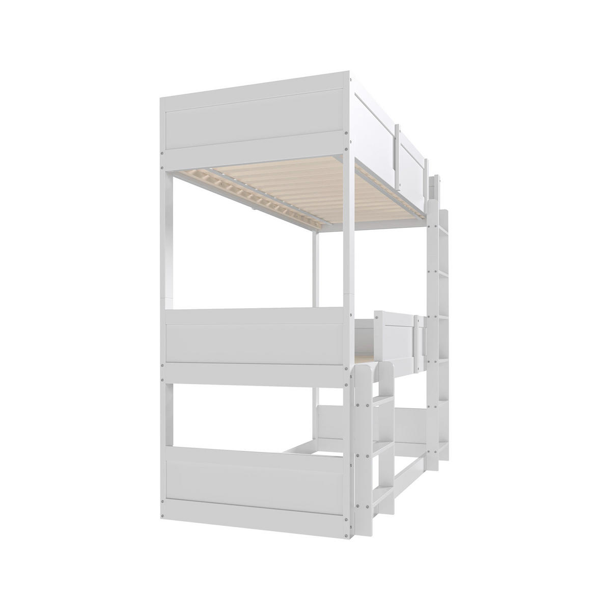 ETAGENBETT 90/200 cm Weiß aus Holz 3 Schlafplätze umbaubar mit hohem Rausfallschutz - Weiß, Holzwerkstoff (90/200cm) - OKWISH