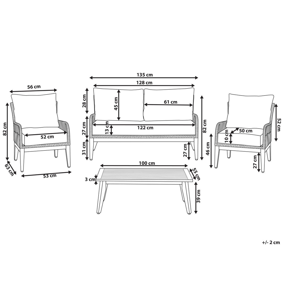 LOUNGE-SET 4-sitzer Akazienholz Grau Merano - Grau, Holz - Beliani