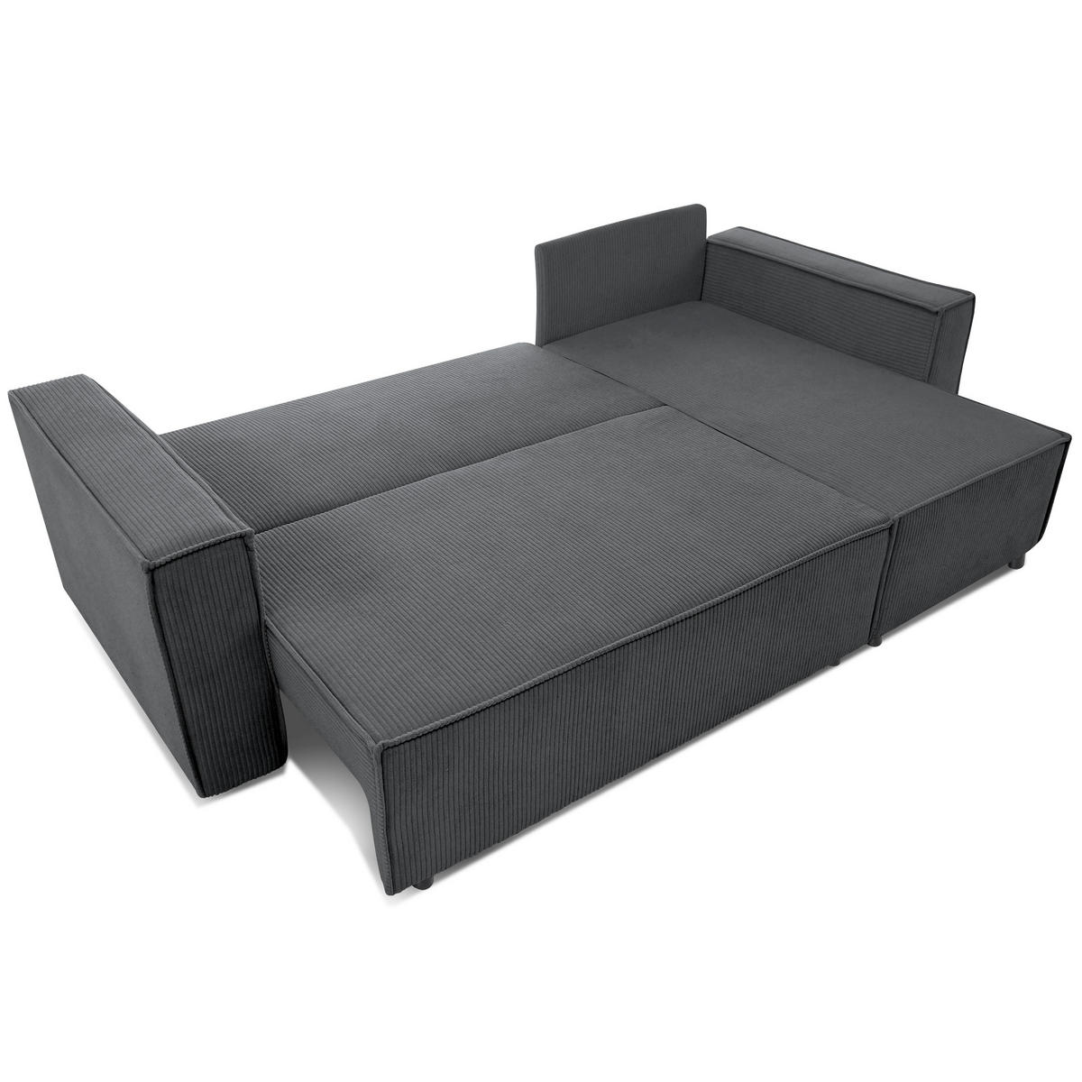 ECKSCHLAFSOFA Neapol mit Bettkasten, 255 cm, Cord-Stoff, Dunkelgrau - Dunkelgrau/Schwarz, Textil (256/148cm) - Beautysofa