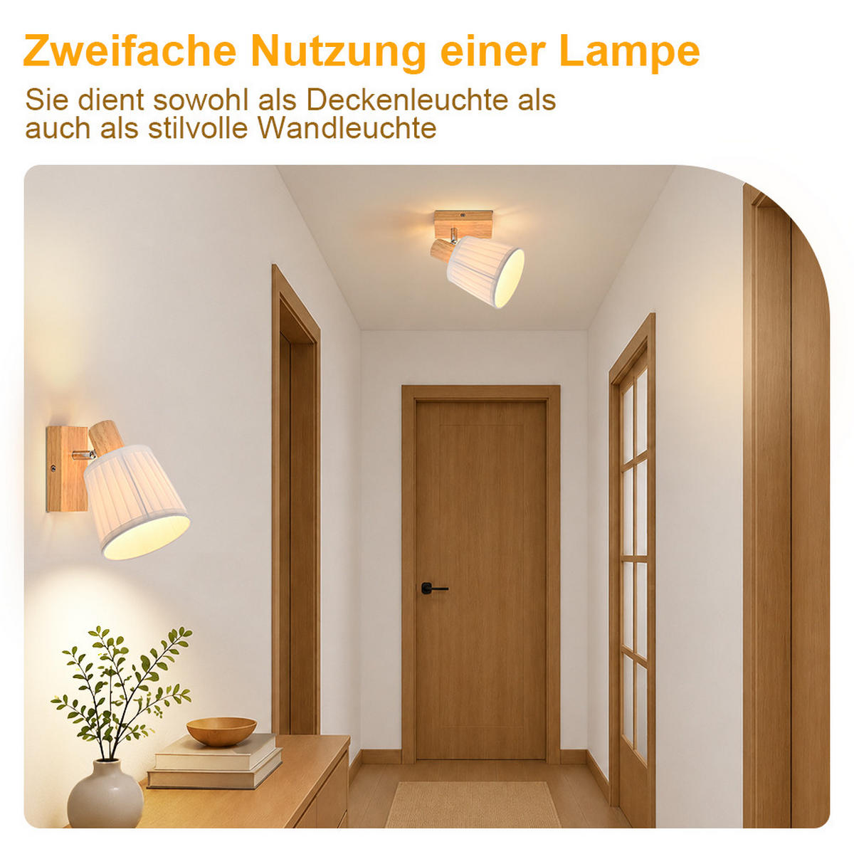 DECKENSTRAHLER Glyveth 20/13/16 cm - Weiß/Braun, Holz/Textil (20/13/16cm) - ZMH