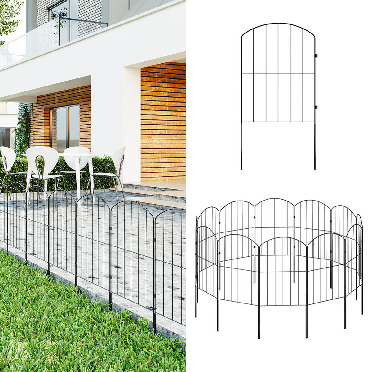 GARTENZAUN 25Stück aus Metall in Schwarz Abnehmbares Design Robuste Metallkonstruktion je Paneel: 31 cm B × 61 cm H - Schwarz, Metall (31cm) - Livingandhome