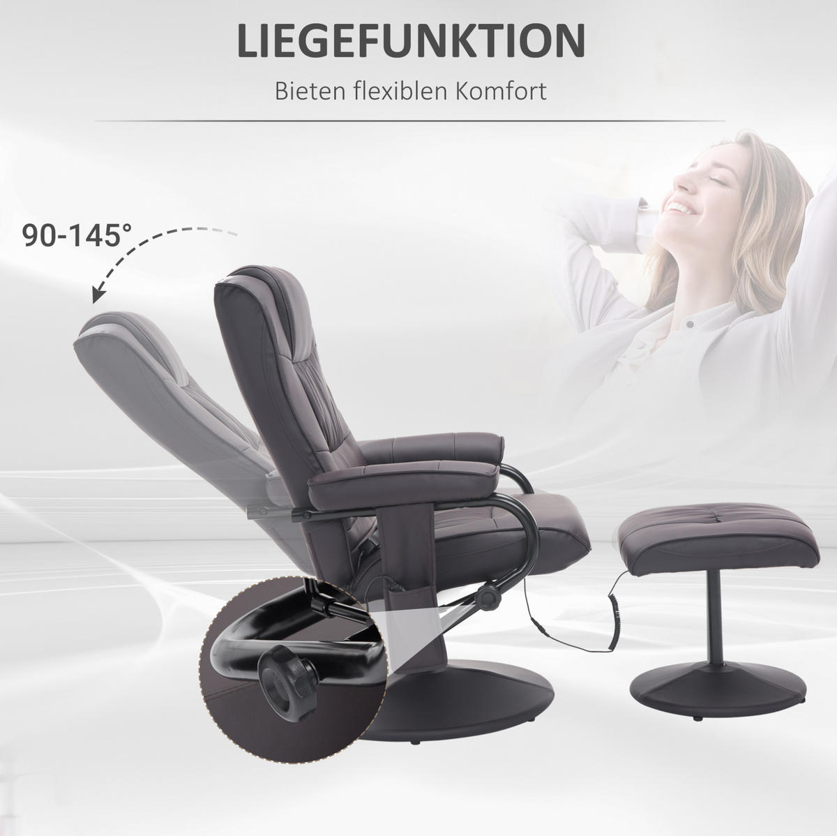 MASSAGESESSEL mit Hocker und 360°-Drehfunktion – mit Massagefunktion und verstellbarer Rückenlehne - Braun, Metall (77/95/84cm) - BEAOK