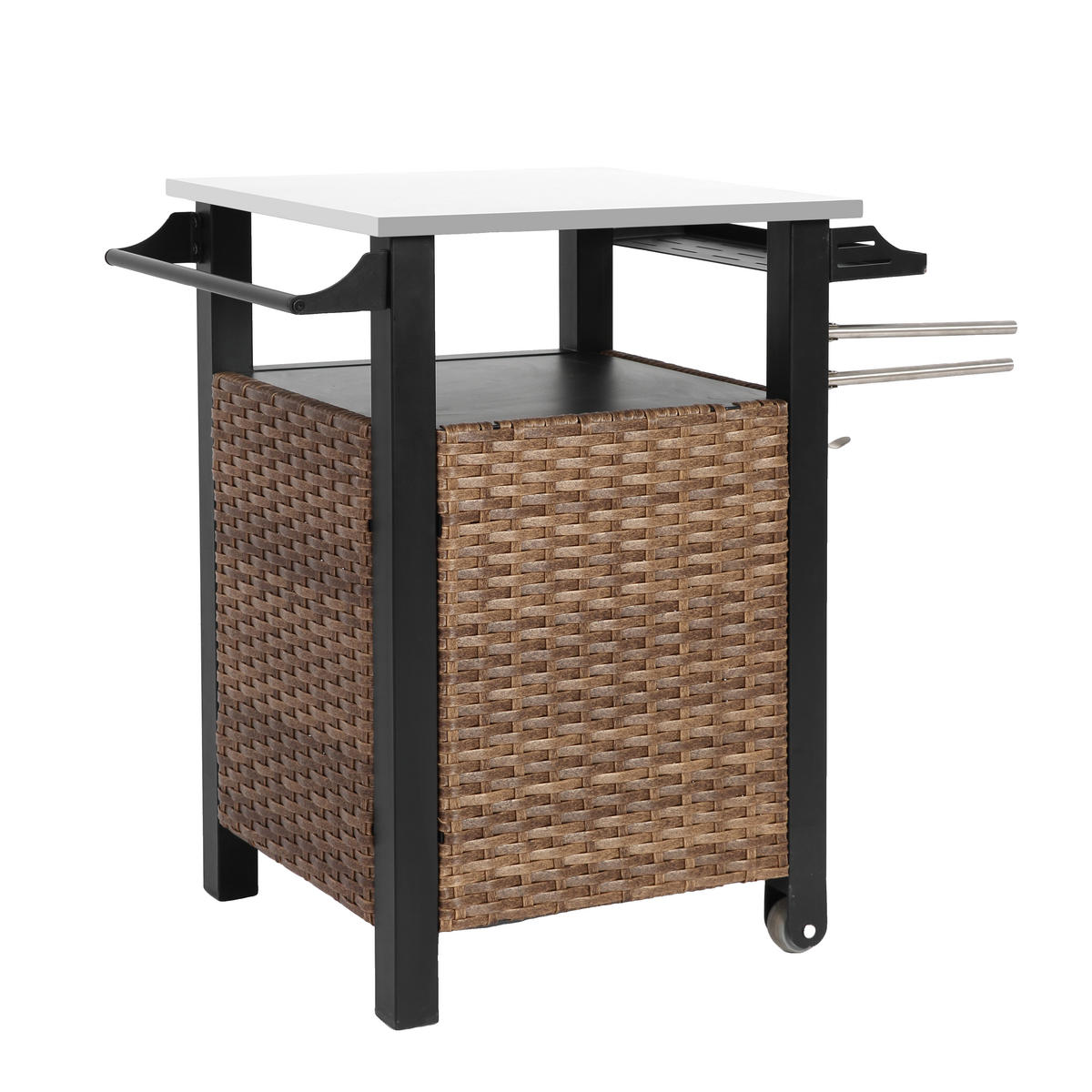 ZAHRADNÍ ODKLÁDACÍ STOLEK 76 cm, hnědý – venkovní servírovací vozík s nerezovou deskou a kolečky - hnědá, kov (57/76/85cm) - Urban Meuble