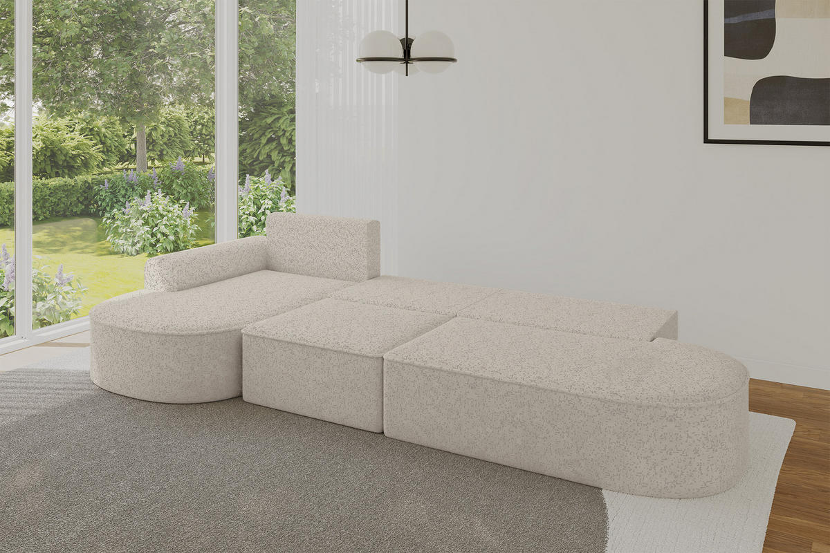 ECKSOFA mit Schlaffunktion Ottomane Links MARI L2-S 368X167X85 Beige Velours - Ecru/Schwarz, Holzwerkstoff/Kunststoff (368/167cm) - ALTDECOR
