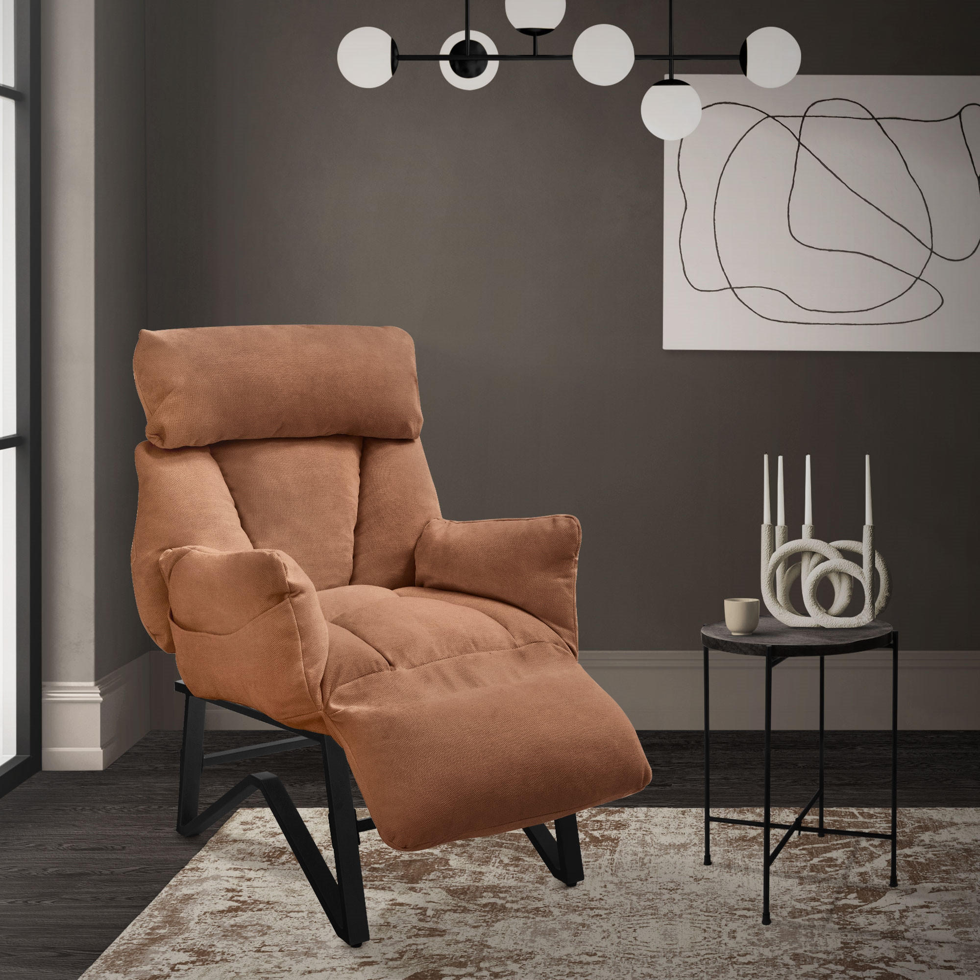 RELAXSESSEL Braun Leinenbezug verstellbar mit Armlehnen und Fußablage - Schwarz/Braun, Textil/Metall (85/102/82cm) - ML-DESIGN