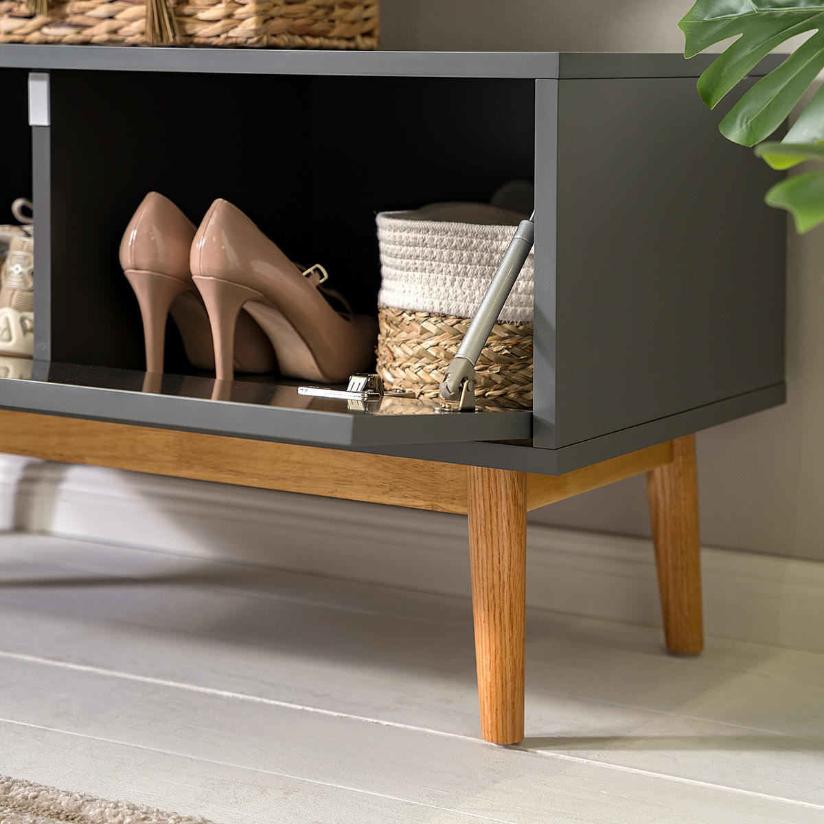 GARDEROBENBANK - Eichefarben/Grau, Holzwerkstoff (95/49/40cm) - home24