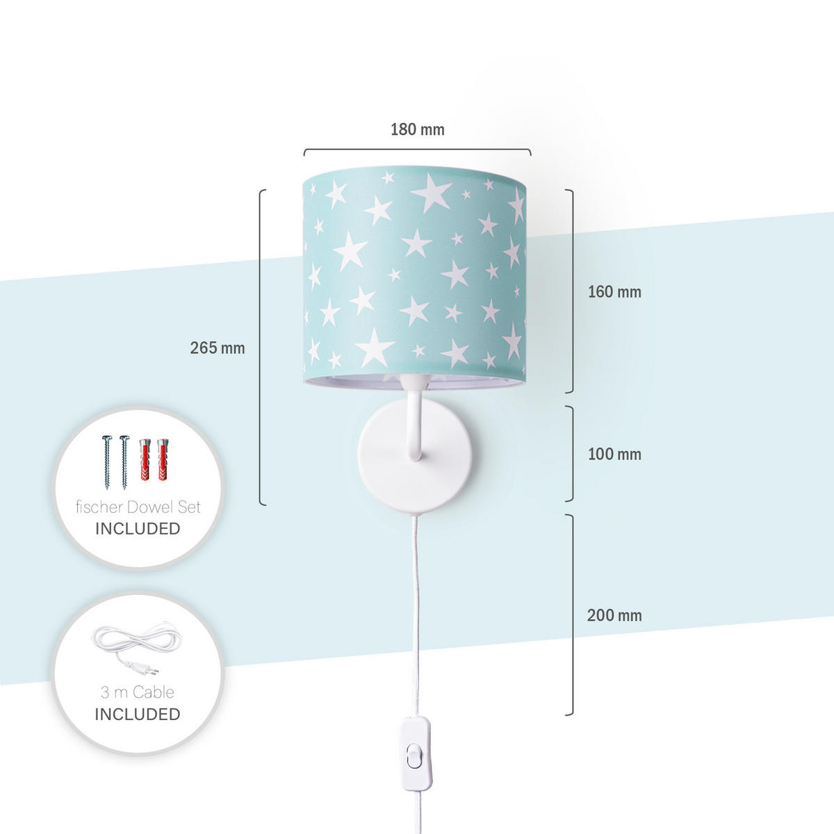 KINDERZIMMERLAMPE Luca Wl Cap 315 - Hellblau, Metall (18/26.9/20.9cm) - Paco Home