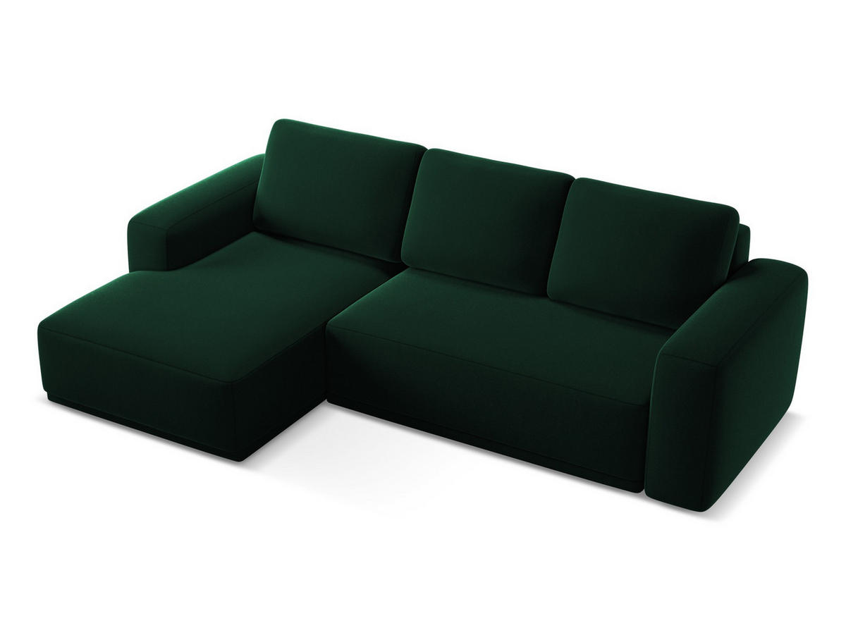 ECKSOFA mit Schlaffunktion Samt Stoff Grün - Dunkelgrün/Schwarz, Kunststoff/Textil (258/160cm) - Makamii