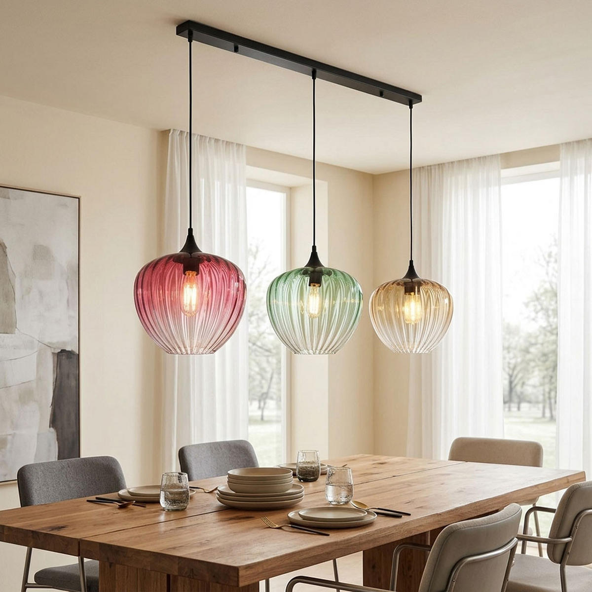 LED PENDELLEUCHTE SOLVEIG Metall Schwarz höhenverstellbar - Schwarz, Glas (119/29/150cm) - Globo Lighting