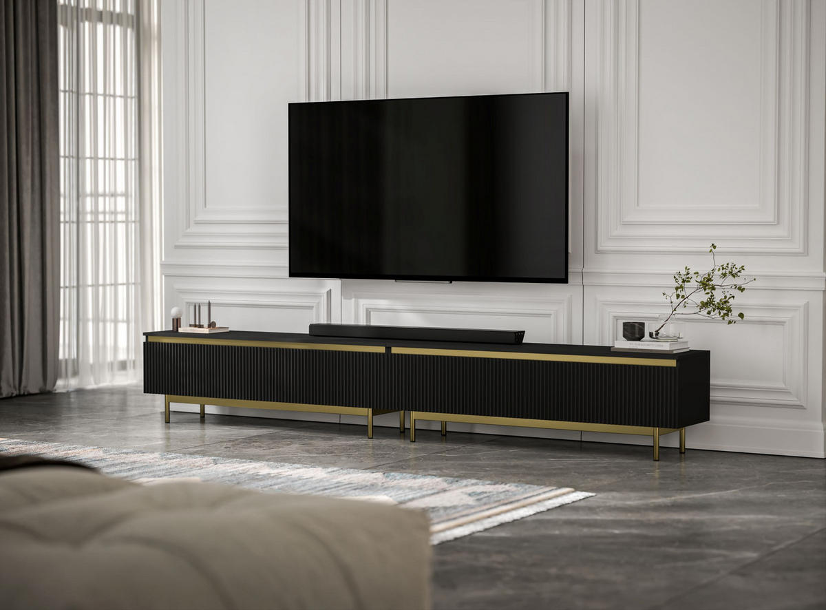 TV-LOWBOARD 2-er Set Selene Schwarz Matt mit goldfarbenem Metallrahmen 140 cm - Goldfarben/Schwarz, Holzwerkstoff/Metall (280/44/35cm) - Meble Lindner