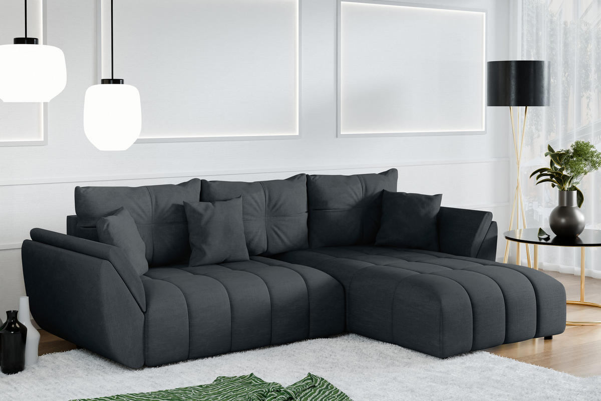 ECKSOFA L Form Antalya Graphit 280/190/91 cm – mit Bettkasten - Schwarz/Grau, Kunststoff/Textil (280/190cm) - AX Living