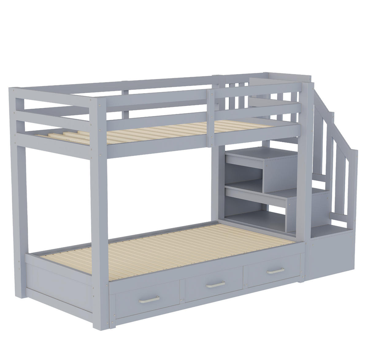 ETAGENBETT 90/200 cm aus Kiefernholz und MDF mit Ausziehbett und Stauraumleiter Grau - Grau, Holz (90/200cm) - Modenvie