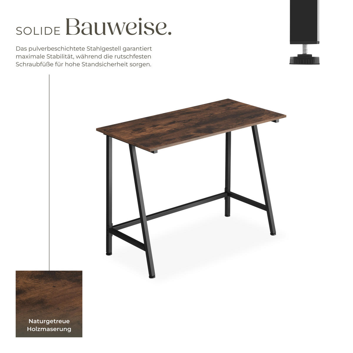 SCHREIBTISCH Newton,100 x 50 x 77 cm,Industrial Holz dunkel, rustikal - Rostfarben, Holzwerkstoff (100/50/77cm) - tectake