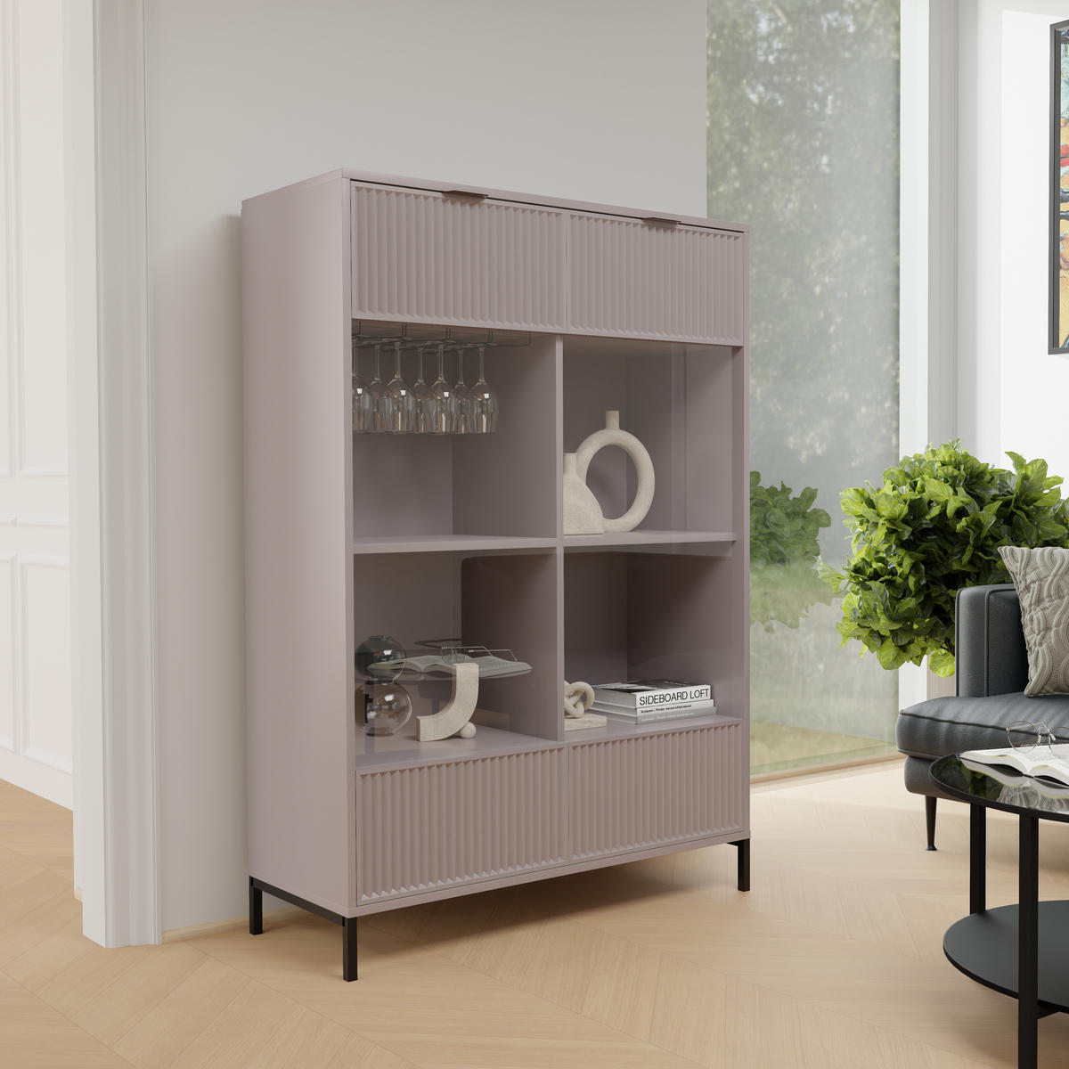 GLASVITRINE groß mit 2 Türen, Beige - Beige, Holzwerkstoff (105/150/41cm) - Idohome