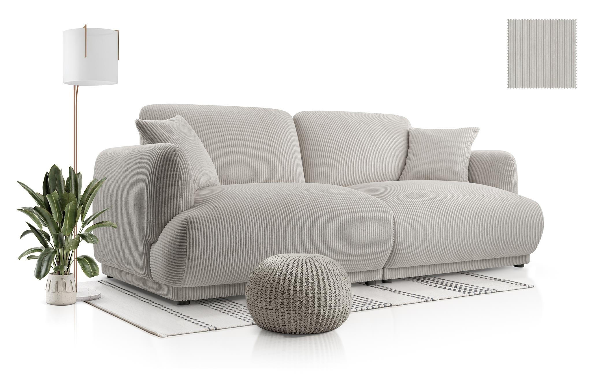 2-SITZER-SOFA Locco Hellgrau, Zweisitzer Sofa - Hellgrau, Holzwerkstoff (206/83/102cm) - Bettso