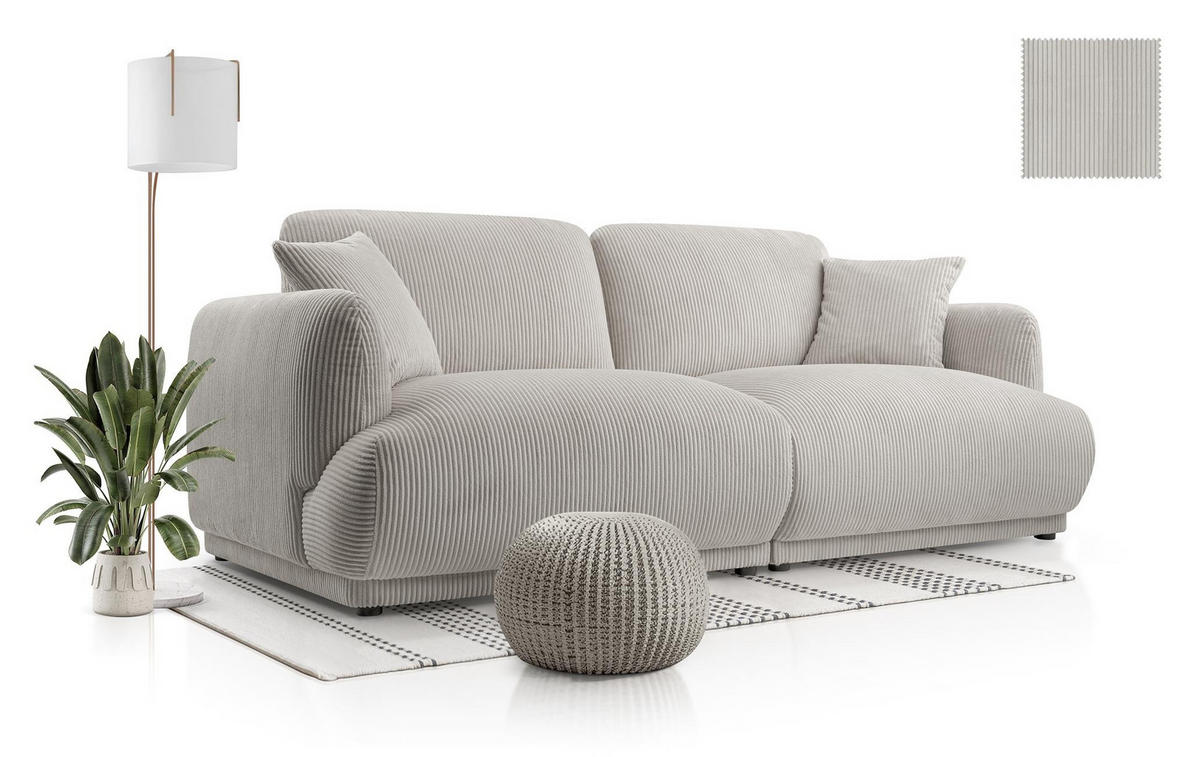 2-SITZER-SOFA Locco Hellgrau, Zweisitzer Sofa - Hellgrau, Holzwerkstoff (206/83/102cm) - Bettso